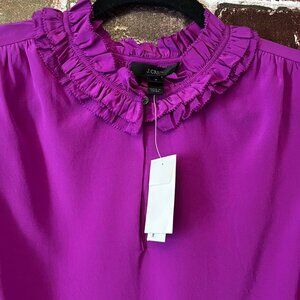 J. Crew 100% Silk Ruffle Neck Blouse - Size 2